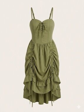 Scarlet Darkness Olive Green Corset Ruched Midi Dress – Size Medium